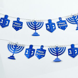 Picture of Chanukah Foil Garland Decoration Menorah and Dreidel Design Blue